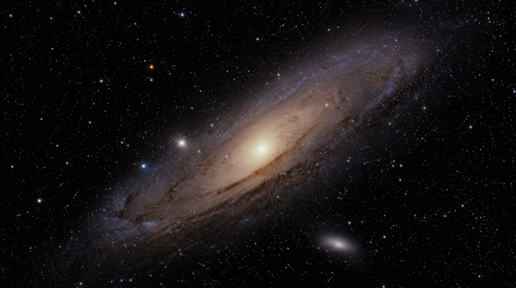 The Andromeda Galaxy's elongated oval shape and bright core against the night sky