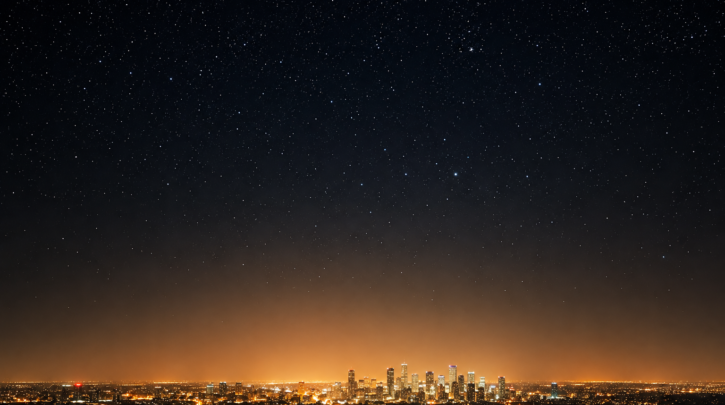 A smartphone displaying a star map held up against the night sky