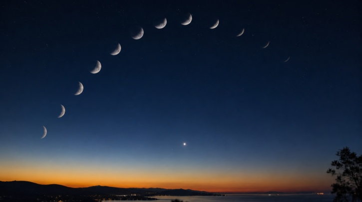 A bright planet near the horizon at dusk, suggesting the passage of time and visibility cycles
