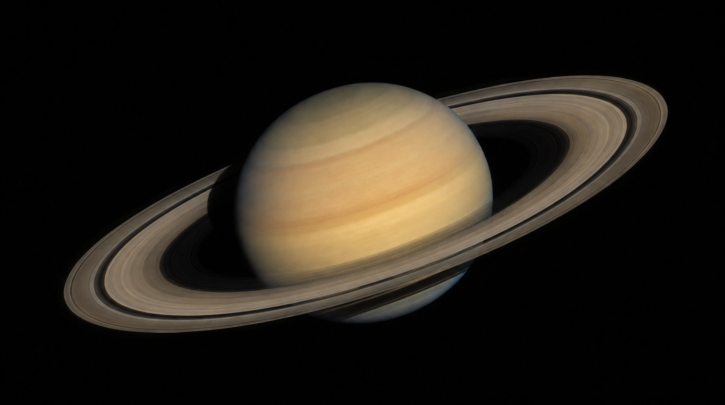 The planet Saturn and its rings as seen through a telescope